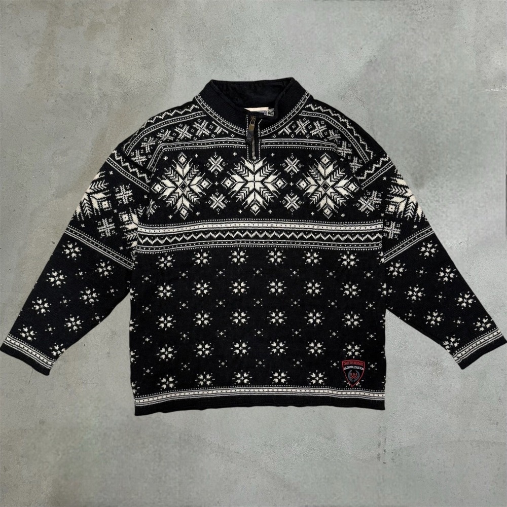Dale of Norway US Olympic Collection Wool Sweater Black White Nordic 1/4 Zip S